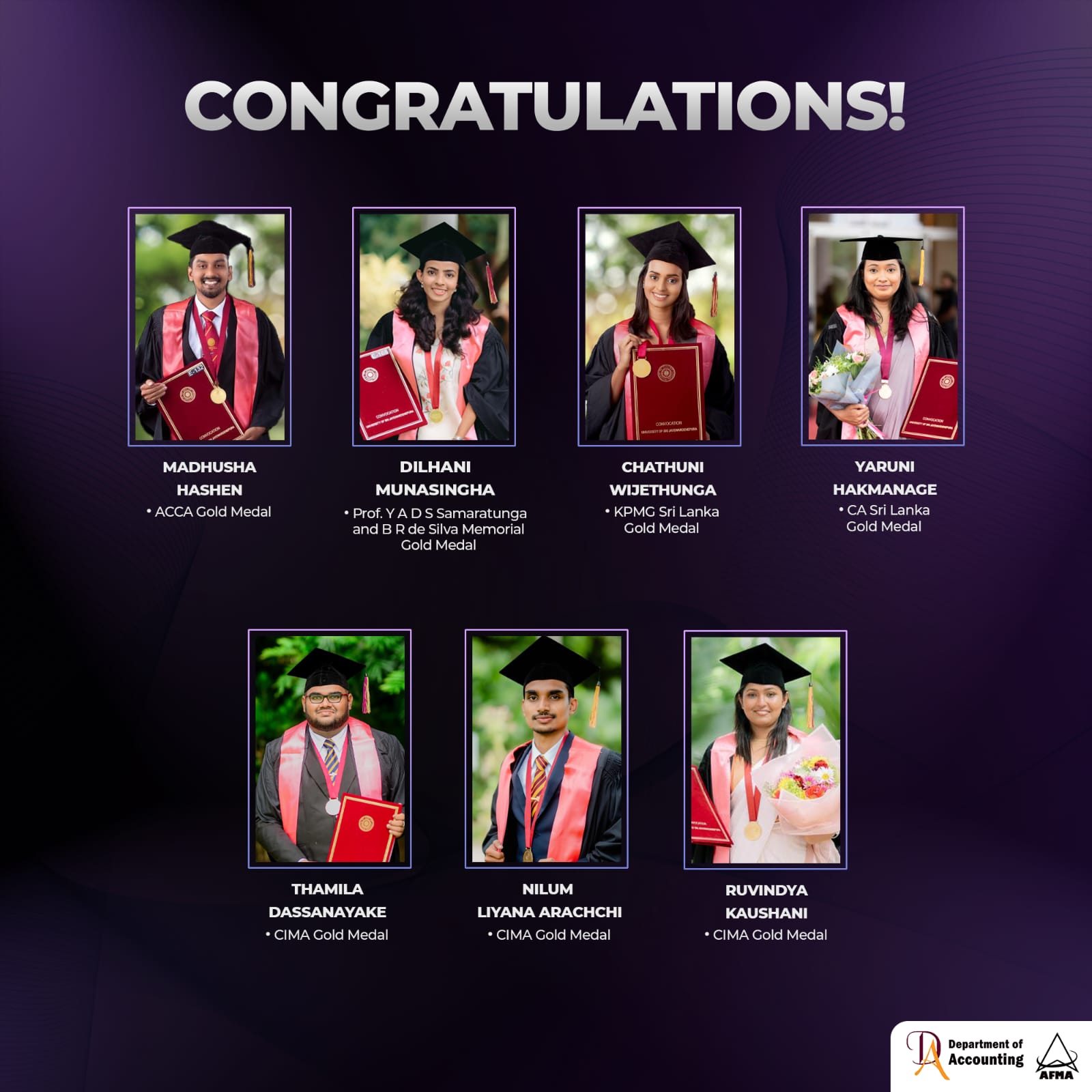 Gold Medal Winners at the 49th Convocation of the University of Sri Jayewardenepura Gold Medal Winners at the 49th Convocation of the University of Sri Jayewardenepura