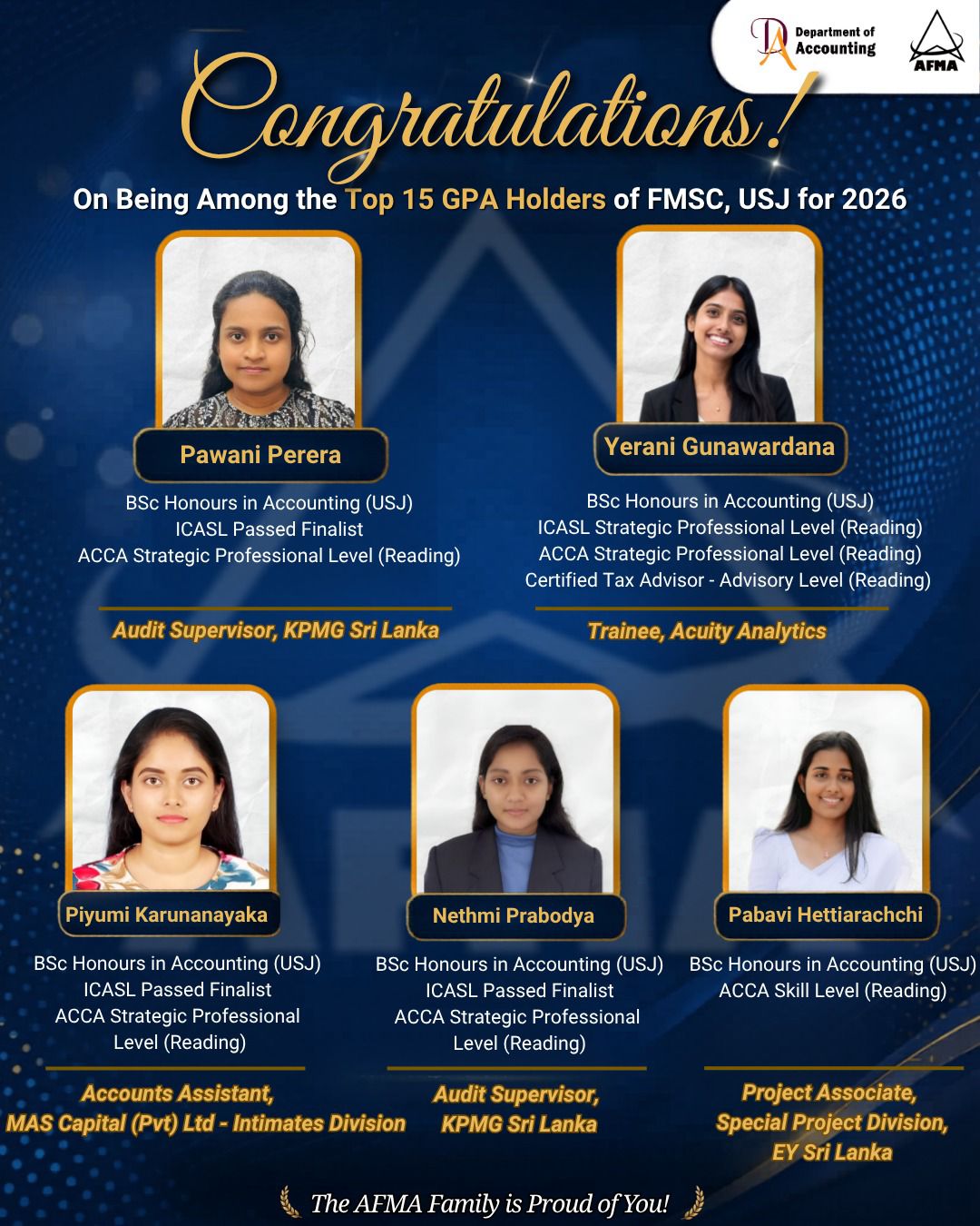Outstanding Academic Performance of the Students of the Department of Accounting