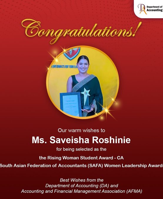 Department of Accounting Alumna Honoured with Rising Woman Student Award – CA