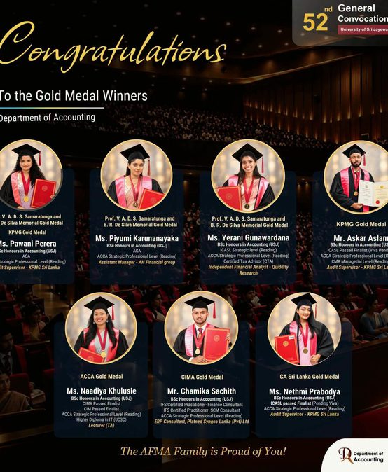 Gold Medal Winners at the 52nd Convocation of the University of Sri Jayewardenepura