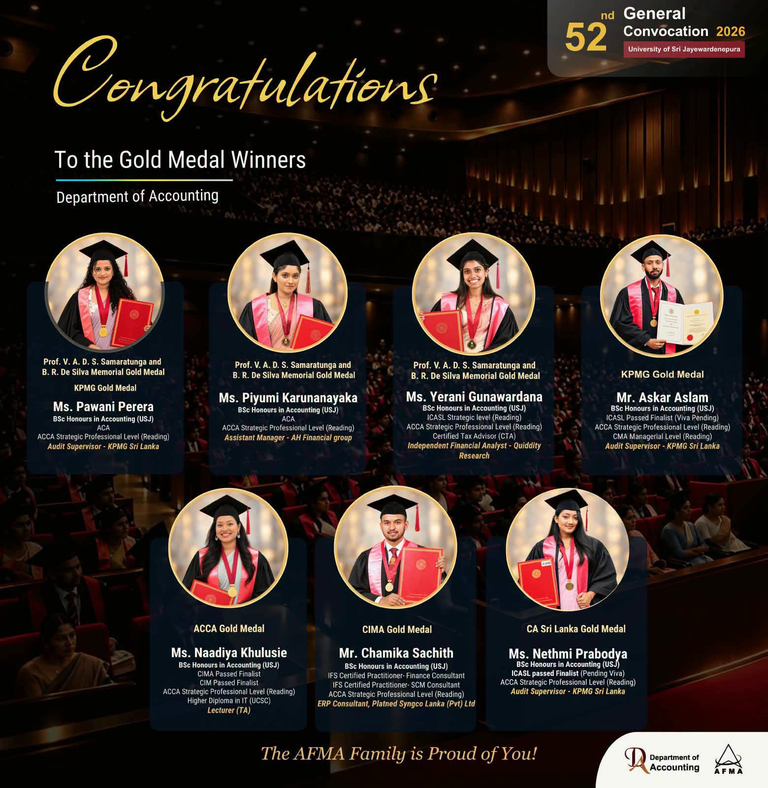 Gold Medal Winners at the 52nd Convocation of the University of Sri Jayewardenepura