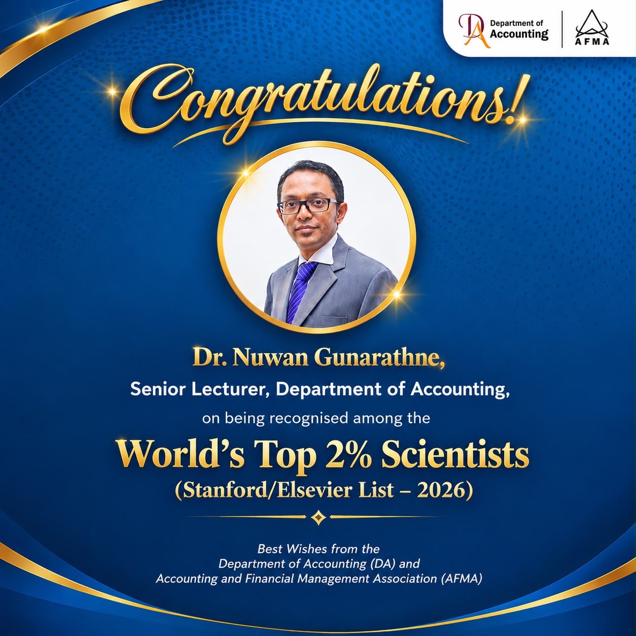 Congratulations to Dr. Nuwan Gunarathne on Being Recognized Among the World’s Top 2% Scientists.