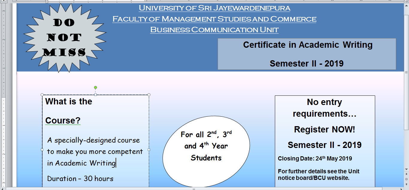 Certificate in Academic Writing