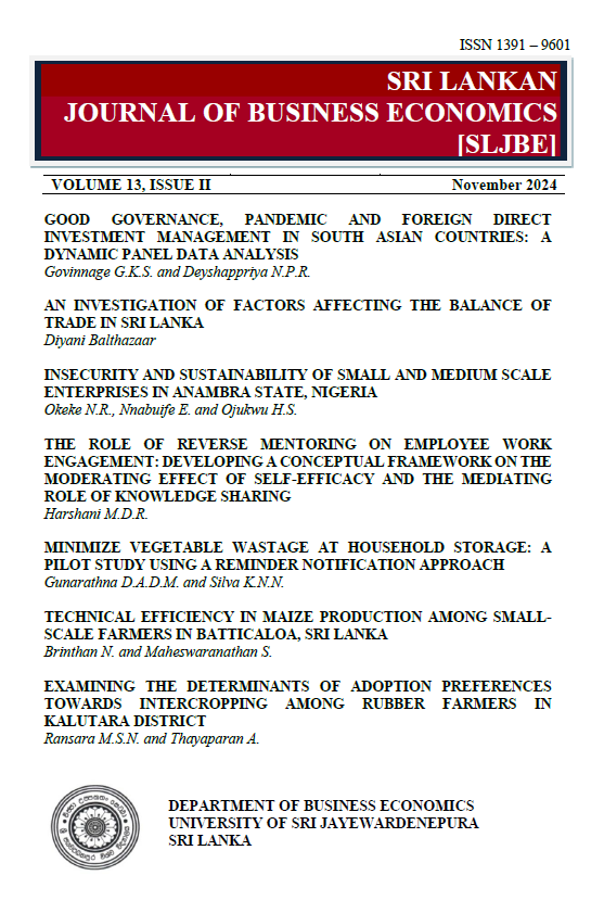Sri Lankan Journal of Business Economics VOLUME 13 (ISSUE 2) – 2024 Sri Lankan Journal of Business Economics VOLUME 13 (ISSUE 2) – 2024