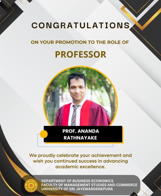 Congratulations to Prof. Ananda Rathnayake
