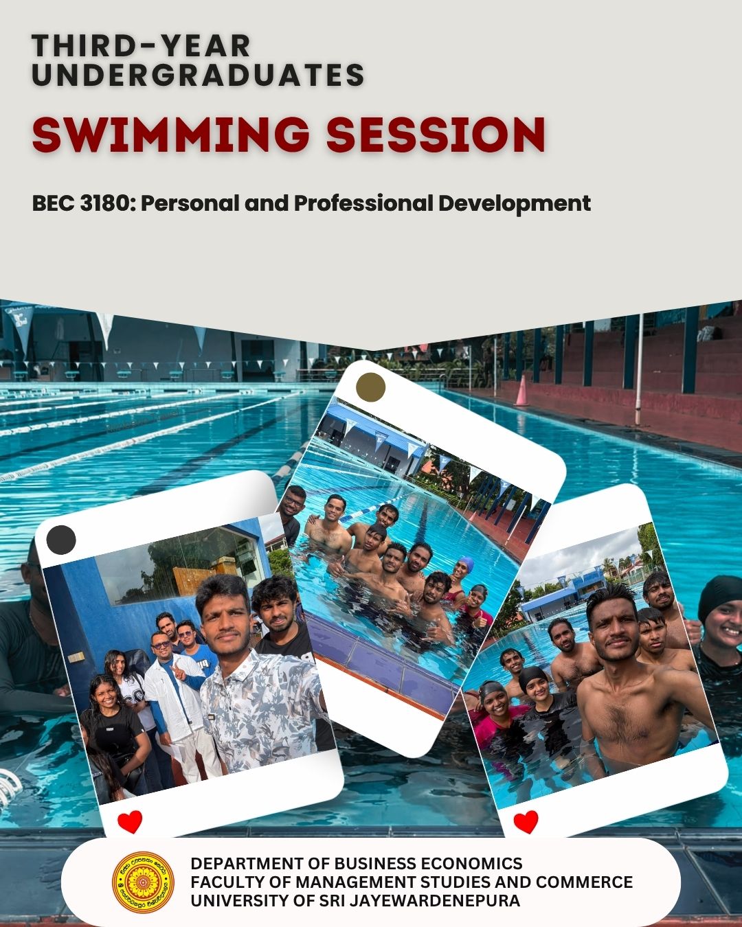 BEC 3180 Swimming Session Enhances Students’ Personal and Professional Development BEC 3180 Swimming Session Enhances Students’ Personal and Professional Development