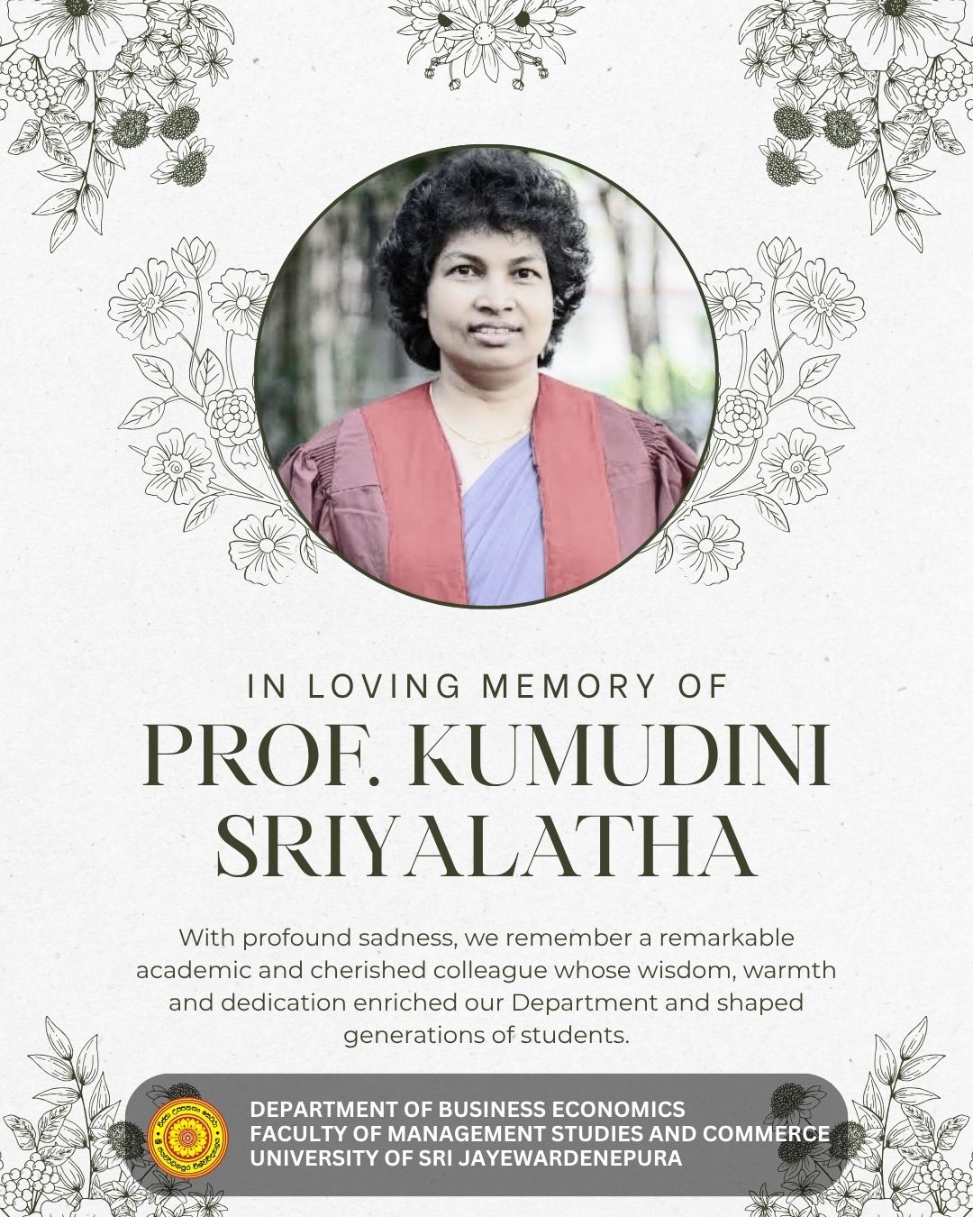 Remembering Professor Kumudini Sriyalatha