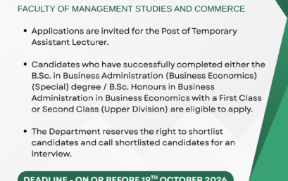 Vacancy – Temporary Assistant Lecturer