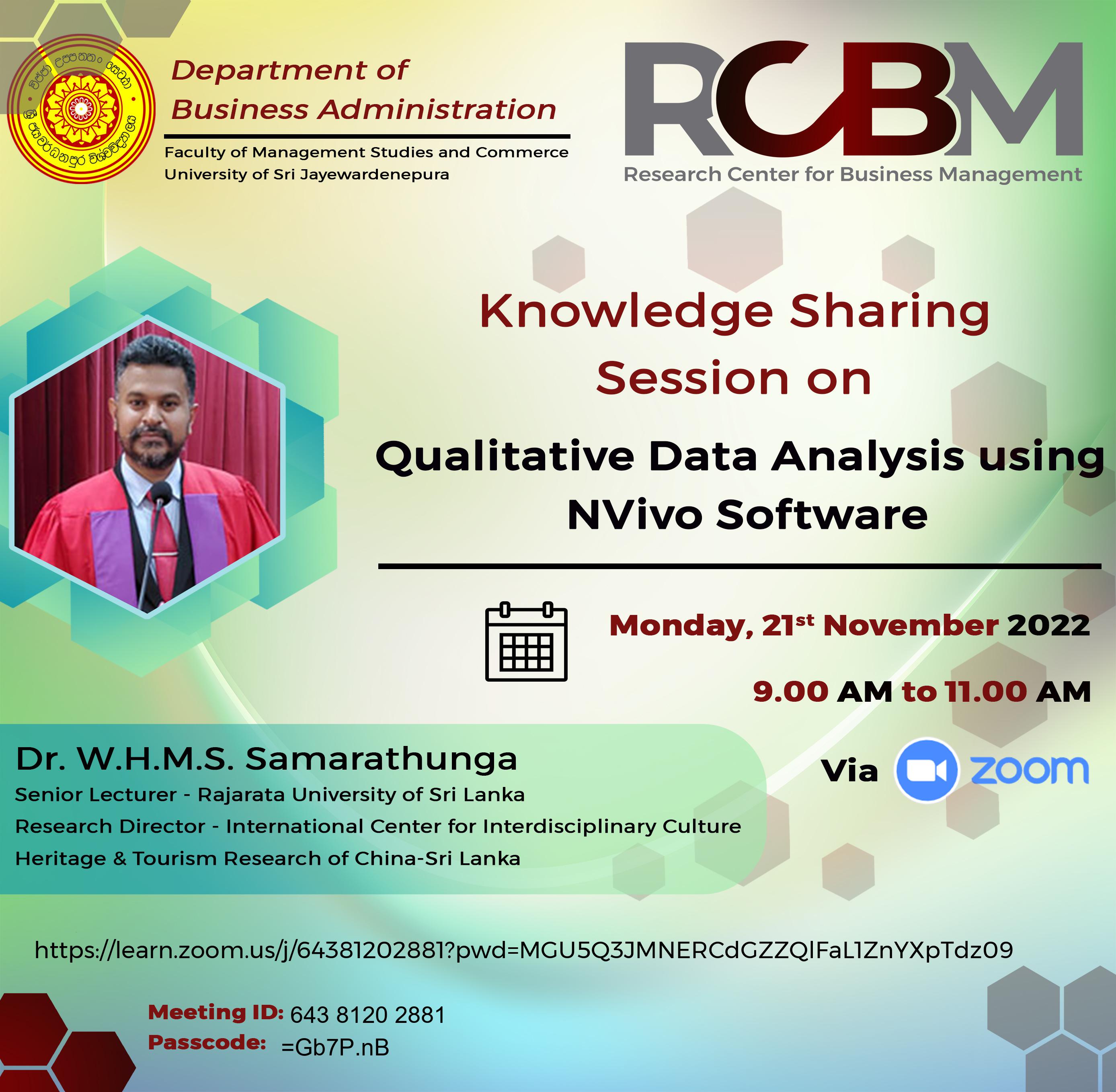 RCBM – Knowledge Sharing Session 04 RCBM – Knowledge Sharing Session 04