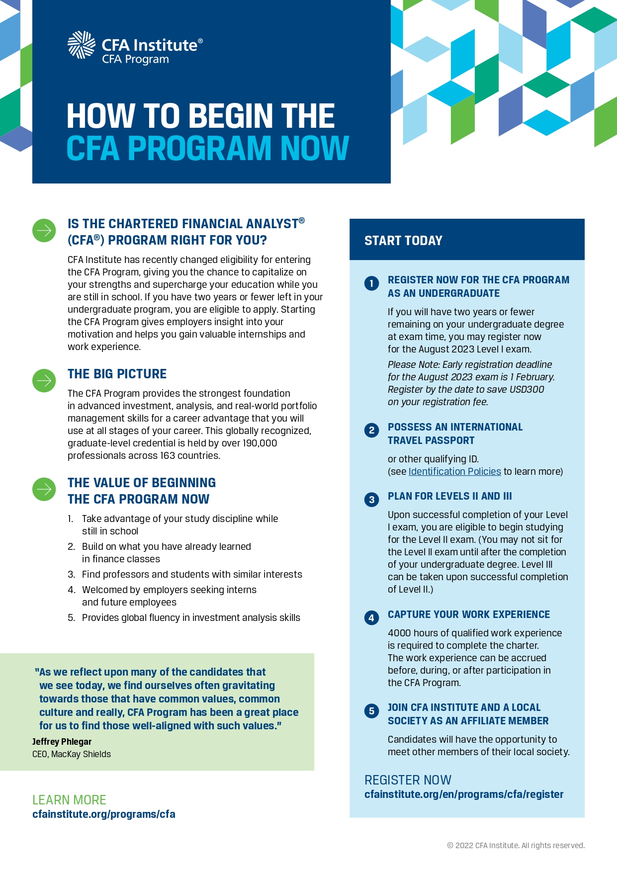 CFA PROGRAM Department Of Finance