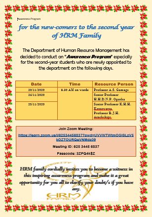 Awareness Program  for the new-comers to the second year of HRM Family