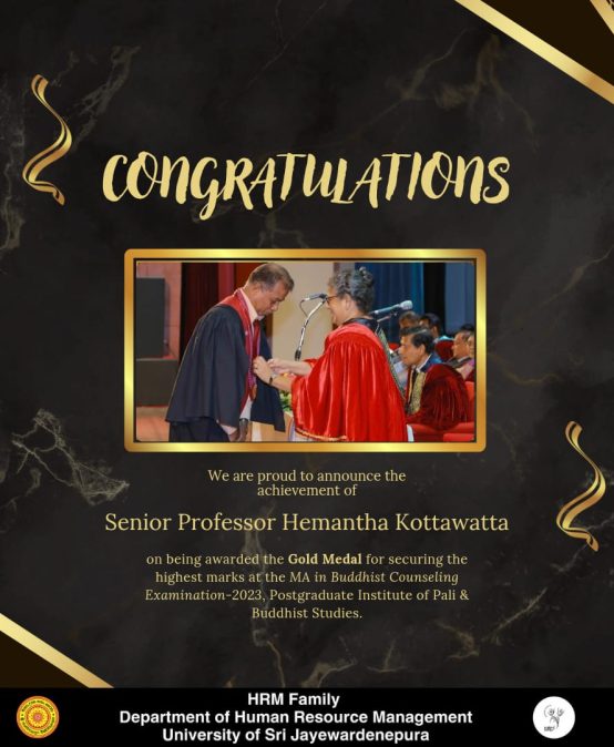 Senior Professor Hemantha Kottawatta Honored with a Gold Medal
